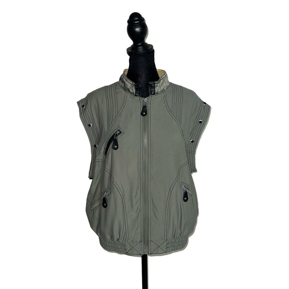 Jamie Sadock Women’s S Green Black Zip Pockets Convertible Vest Moto Golf Jacket - Picture 4 of 9